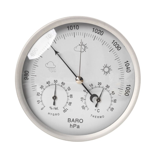 Analog väderstation för inomhus och utomhus med ram i rostfritt stål i elegant design - bestående av barometer, hygrometer och termometer（）