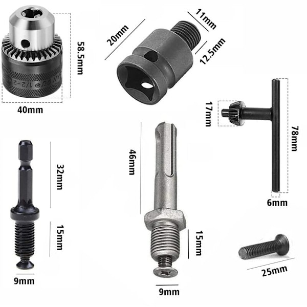 1,5-13 mm Borrchuck 1/2-20 UNF med SDS Plus Adapter och Nyckel Borrchuck Snabbväxlingschuck Med Nyckel För Borrning Elektrisk Borrkonvertering
