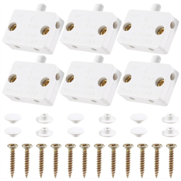 6 stk serie LED dørbryter for skaplys, normalt lukket elektrisk skaplampebrytere, for hvitt spisestueskap