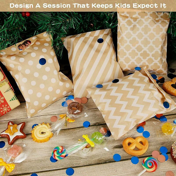 Pakke med 100 Kraft Papir Slikposer, Slik Cookie Favor Snacks Buffet Butik Wrappers, 4 Forskellige Stil Ingen Voks Slikposer Festartikler 13 x