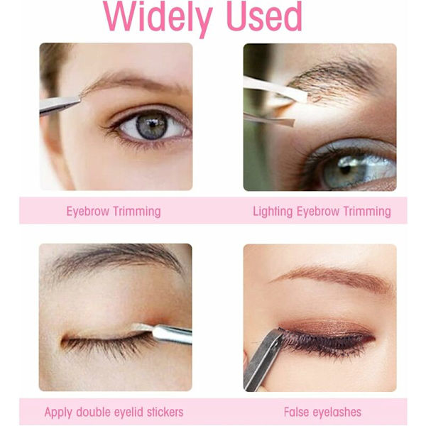 Pinzett med LED-ljus Professionell pincett Luminous pincett Rostfritt stål Ögonbrynspincett Luminous pincett Makeup pincett med ljus 2 st