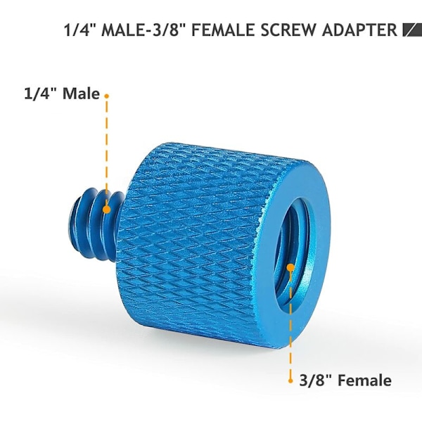 Skrue Adapter 1/4\" Hun til 3/8\" Han, 3/8\" Hun til 1/4\" Han Skrue til Mikrofonstativ, Tripod Skruegevind Adapter (Blå)