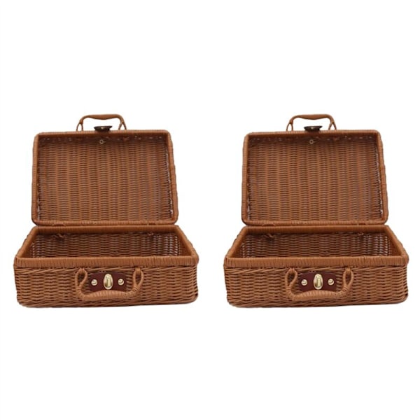 2X Picknickkorg, Vintage Vävd Resväska Förvaringslåda Rattan Tvätthållare Picknick B