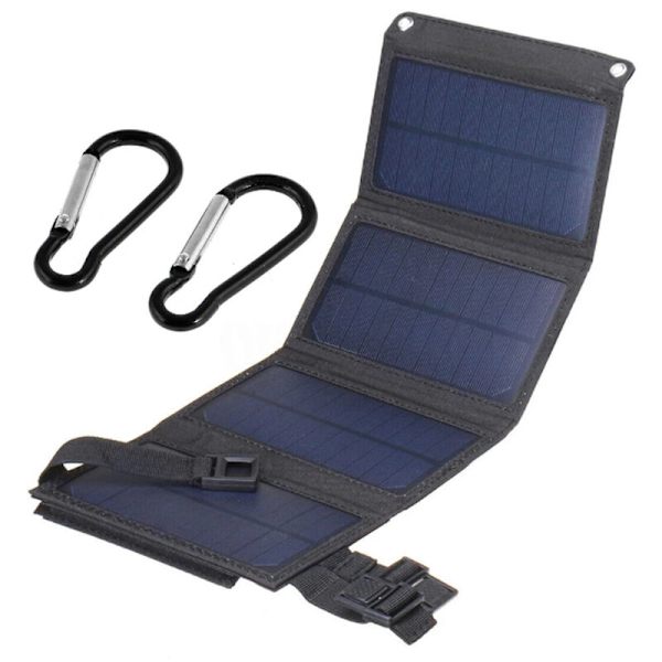 50W Vikbar Solpanel USB 5V Vattentät Solcell Utomhus Bärbar Powerbank för Mobiltelefon Camping, SVART