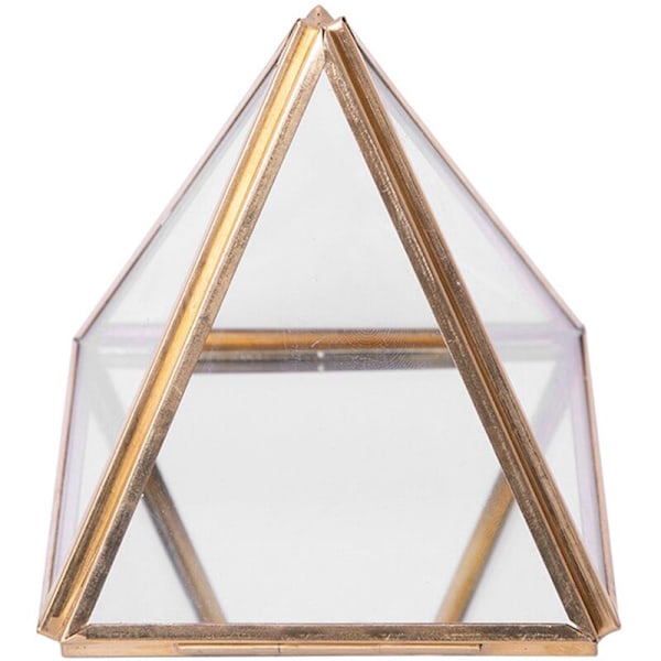 Gyllene geometrisk dekorativ glaslåda pyramid ringhållare för bröllopsårsdagspresent S