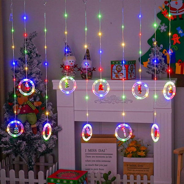 Julevindueslys Garland, Indendørs Juledekoration, Julelys Gardin, Julehængende, Led Garland Vinduesdekoration, 120 LED'er Cur