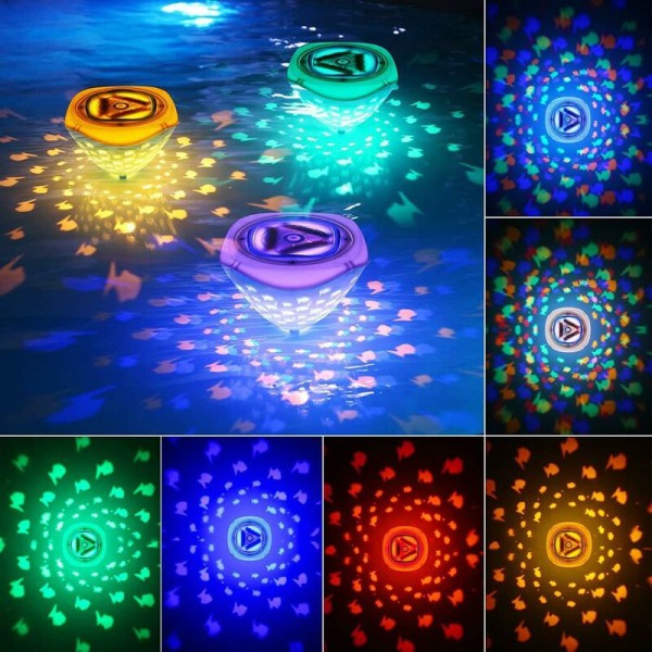 Poolljus, 2 st undervattensbadkarsljus med fiskprojektion, flytande led poolljus med 6 lägen och 4 färger, för barn, badkar, spa, pool,