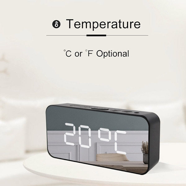 LED Digitalt Vækkeur Stort Tidstemperatur Display Spejl Snooze Bord Automatisk Elektroniske Ure Baggrundsbelysning (Sølv)
