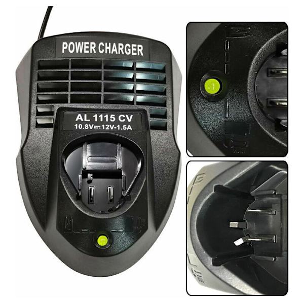AL1115CV 10,8V 12V 1,5A Lithium-ion Batterilader til Bosch Li-ion Boremaskine/Skruemaskine, kompatibel med BAT411 BAT412A, med LED-indikator.