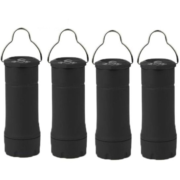 4 st LED-ficklampa i plast med zoombar funktion, blixtljus och campinglampa för utomhusbruk med 3 arbetslägen (svart)