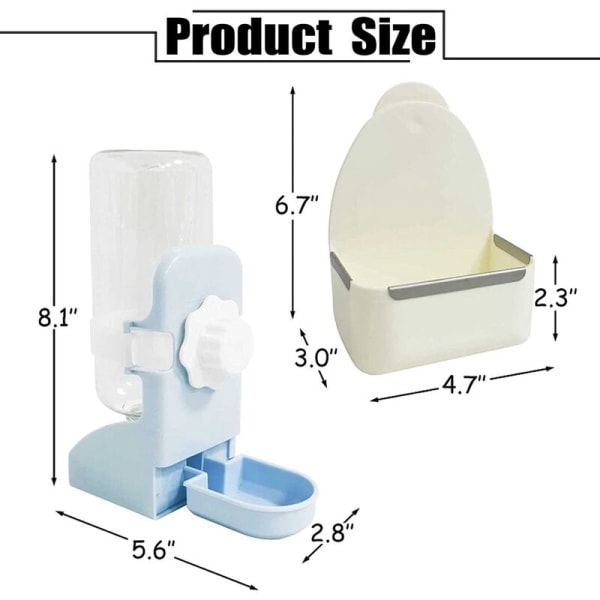 Kaninmatskål och flaska Hängande automatisk matare Husdjursskål Plastmatare för bur 2PCS (Vit)