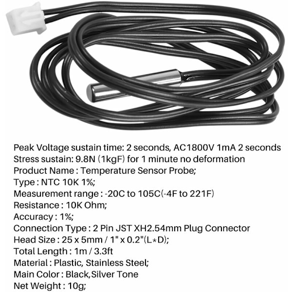 NTC 10K ohm Digital Vanntett Termisk Temperatursensor Prøve 1m