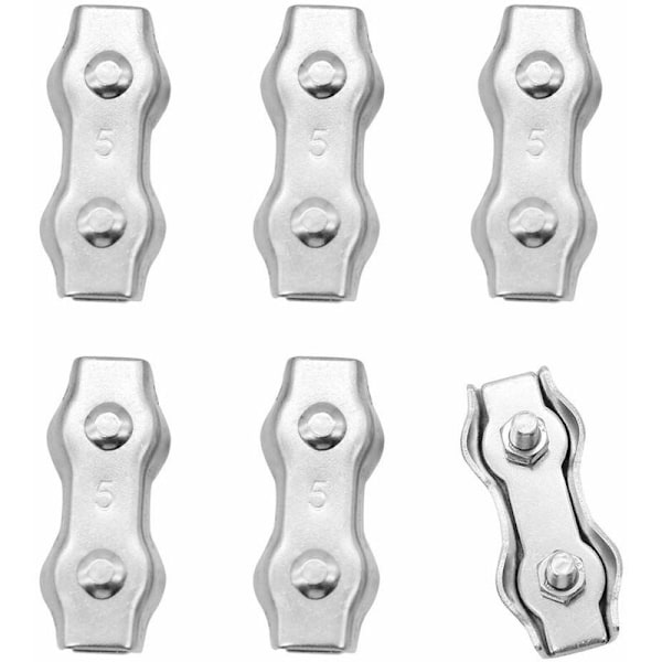 6 stycken M5 Duplex rostfritt stålklämmor repkoppling rostfritt stål trådrepklämma för 4 mm trådrep rostfritt stål kabelklämma