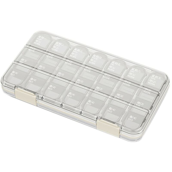 4 Rækker 28 Firkanter Ugentlig 7 Dage Månedlig Tablet Pilleholder Medicin Rack Opbevaring Organizer Beholder Skal Hvid