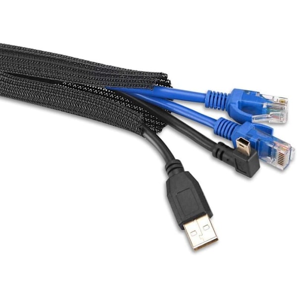 2M Justerbar Kabelhylsa, PET Flätad Kabelhantering Självstängande, Kabelskydd Diameter 16-28mm för TV/Dator/Kontorskablar-2m/6.56f