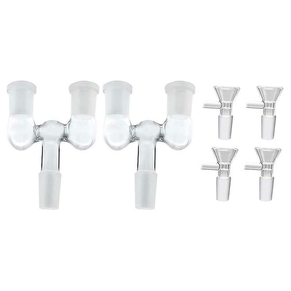 Glasrör-adapter, 2 st 14 mm hane till dubbla 14 mm hona med 4 st 14 mm transparent glas