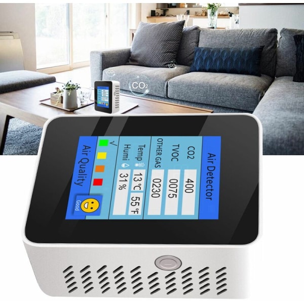 CO2-detektor Temperatur/Fugtighedsmåler Luftkvalitetsmåler TVOC-detektor LCD-display TVOC-dioxid (sort)