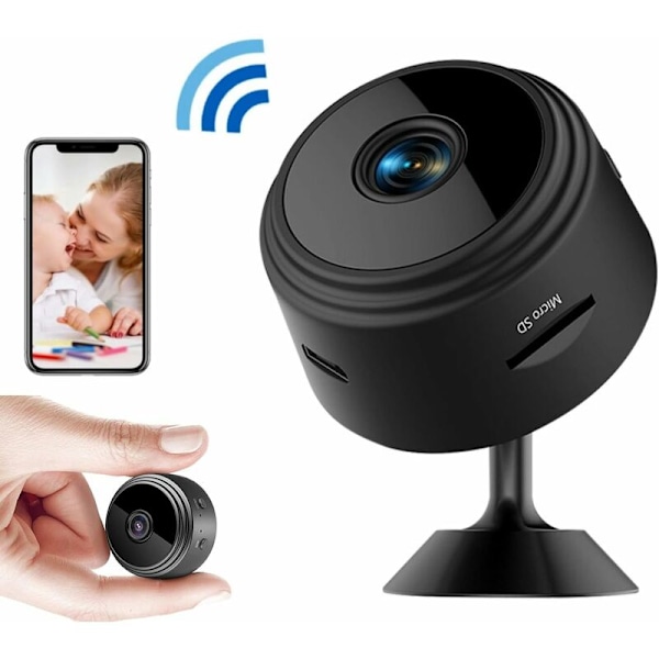 Mini-vako-kamera, 720P langaton valvontakamera Wi-Fi-tallennuksella, pitkä akun kesto, piilotettu mikrofoni, liikeilmoitus ja yökuvaus