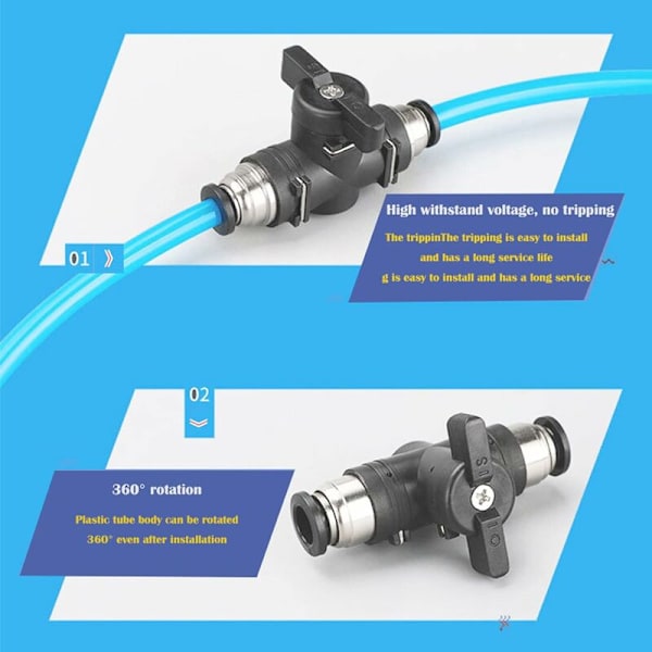 3 stk. 4mm Pneumatiske Fittings Push Quick Connector Manuel Push Valve Forbindelse Pneumatisk Lige Connector til Forbindelse af Polyethylen Nylon og PU
