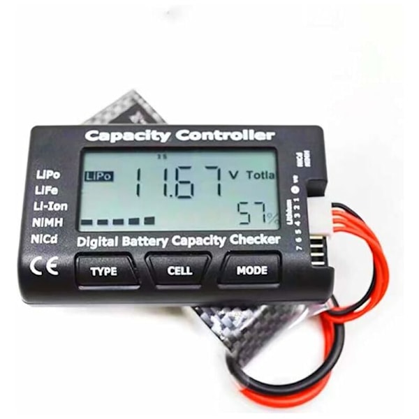 Digital batterikapasitetstester, batterikapasitet spenningstester tester tester med LCD-skjerm, for LiPo Lithium NiMH Li-ION