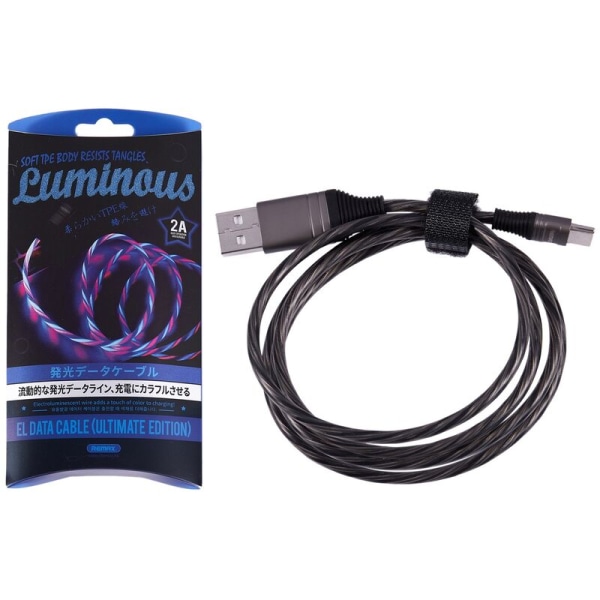 RC-130A 1 meter for Type-C Streamer Charging Data Cable, Farge LED-belysning Lading Data Cable - Svart