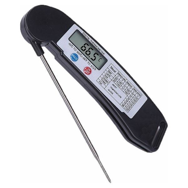Foldbar - Digital LCD mattermometer for mat, vin, kjøtt, biff, kalkun, BBQ, Yerba Mate, melk, sukker og mer.