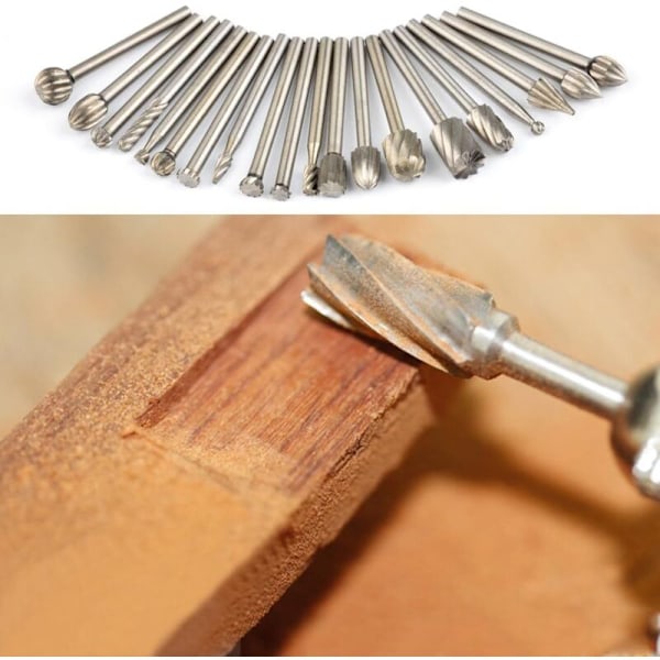 20 stk. Rotationsfræsere Sæt Wolframkarbid Fræser Dør Fræsere, 1/8'' (3mm) Skaft Dremel Fræser Bits til DIY Træbearbejdning, Skæring, Gravering, Boring