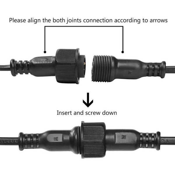 ‎ 3 Meter 2-polig Vattentät Förlängningskabel Förlängningskabel med Han- och Honkontakter för Solbelysning, Trädgårdsbelysning, Utomhus