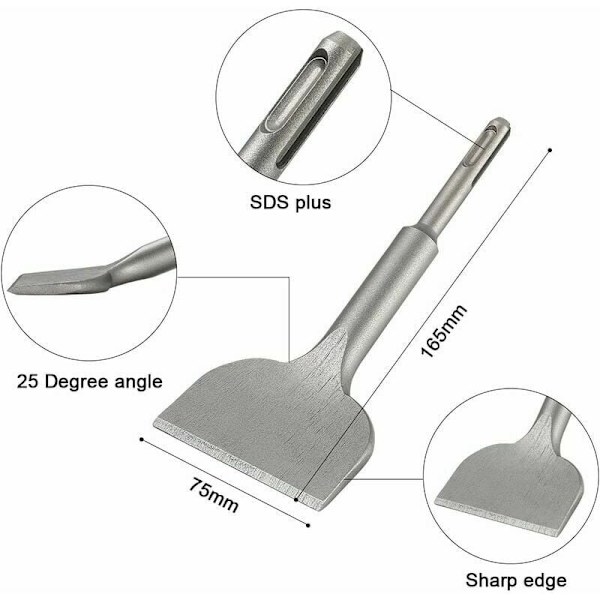 SDS PLUS Kakelmejsel, 165mm x 75mm Högkvalitativ Förstoringserie, Mejslad Böjd Kakelmejsel för Keramik och Golvplattor