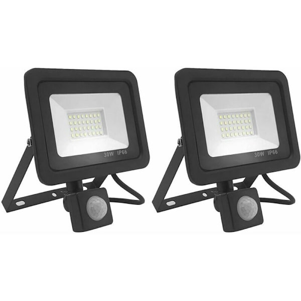 2 kpl 30W LED-ulkovalaisimia liikeanturilla, 2700LM, 6000K, IP66 vedenkestävä, ulkovalaisin