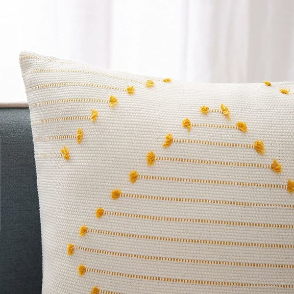 Set med 2 kuddfodral 45x45cm, bohemisk dekorativ kudde modern vävd fyrkantig örngott för soffa sovrum vardagsrum, gul och vit