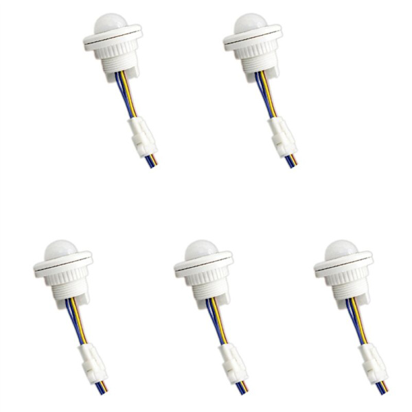 5X 220V Mini PIR Infrarød Bevægelsessensor Detektor Justerbar Tid Automatisk Hexe LED