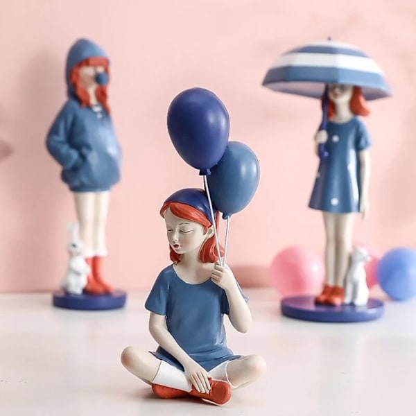 Moderne skulptur Ballongjente Figurer Søte Jenter Karaktermodell Kunst Harpiks Statue Hjem Interiør Dekor Håndverk C