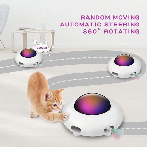Interaktiv Katt Leksak för Innekatter med Roterande Fjäder, Interaktiv Elektronisk Katt Leksak UFO (Smart Läge, Låg Ljudnivå, Automatisk Avstängning, Slumpmässig Rörelse F