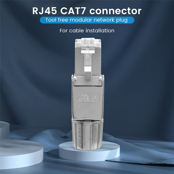 2 kpl RJ45 CAT7 liittimiä, modulaarinen verkkoliitäntäpistoke, suojattu työkaluilla asennettava kaapeli