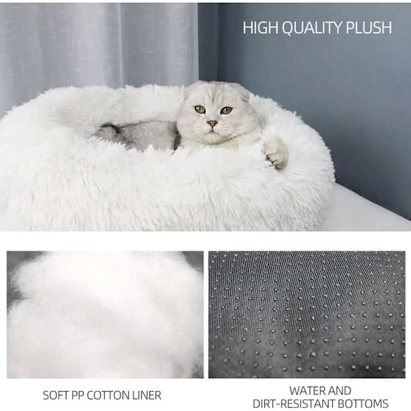 Plys Hundekøje, Kattekøje, Vaskbar Hvalpe Rund Pude Sofa, Kæledyr Blød Donut Kurv, Rolig Seng med Skridsikker Bund, Kattenest Seng (Champagne 40CM)