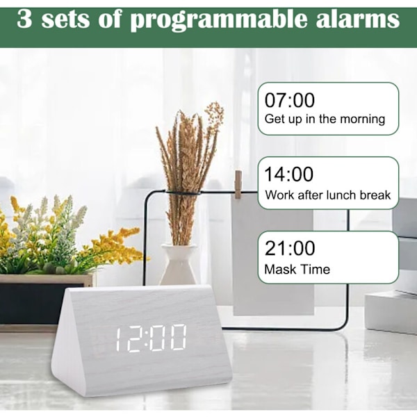 Digital väckarklocka, LED-digital väckarklocka, Digitalt bordsklocka med 3 alarm, USB-laddningsbar, Justerbar ljusstyrka och volym