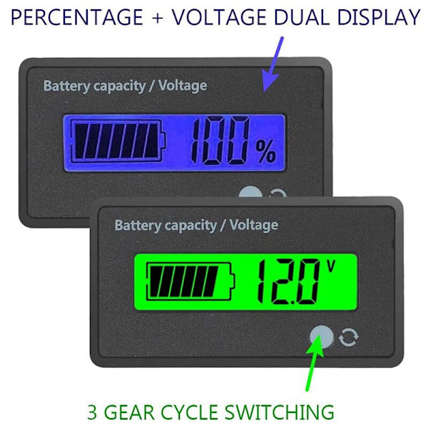 3 st batterikapacitetsmätare 12V-84V LCD-display procentindikator spänningstestare lämplig för motorcykel RV marinbåt