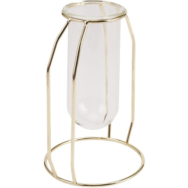 Nordisk glasvas, modern guldpläterad järnblomvas, trendig växtvas, bröllopsdekoration, kreativt terrariumrum (kort)