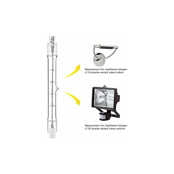 5 kpl R7S halogeenivalaisimia 118 mm 100 W 230 V, R7S halogeenivarsi 118 mm, himmennettävä R7S halogeenilamppu rakennusvalaisimelle, työskentelyalueelle ja maisemointiin