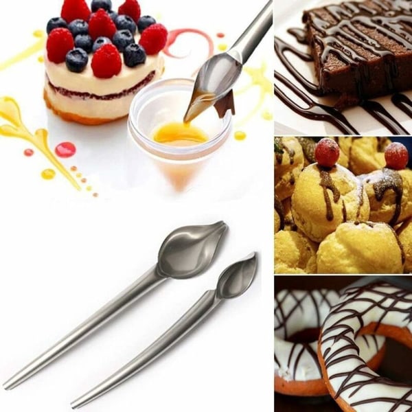 Set med 2 Stora/Små Pennformade Pennor i Rostfritt Stål, Dekorativa Skedar i Rostfritt Stål, Dekorativa Skedar DIY-Tårta Choklad, Bakverk, Verktyg-F