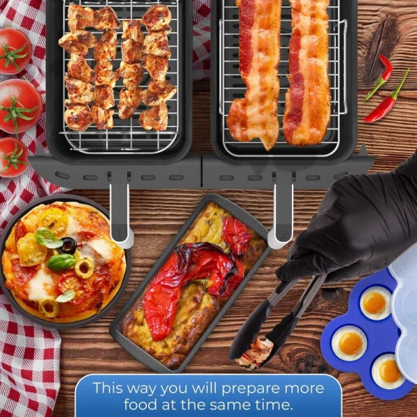 Tillbehör till Airfryer för dubbelkorg, Non-Stick Airfryer med pizzapanna, spettställ, äggbitform, borste