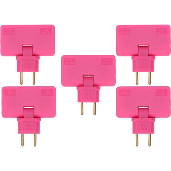 5 stk Trådløs EU-stikadapter 180 Graders Forlængelse 1 til 3 EU-stikadapter 110-250V Roserød