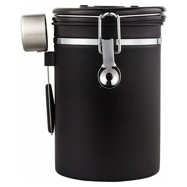 Kaffebeholder, Kaffebeholder med rustfrit stål ske, 1,5 liter Kaffe Bønner Beholder, Pulver, Te, Nødder, Kakao Pulver Opbevaringstank (Sort)-F
