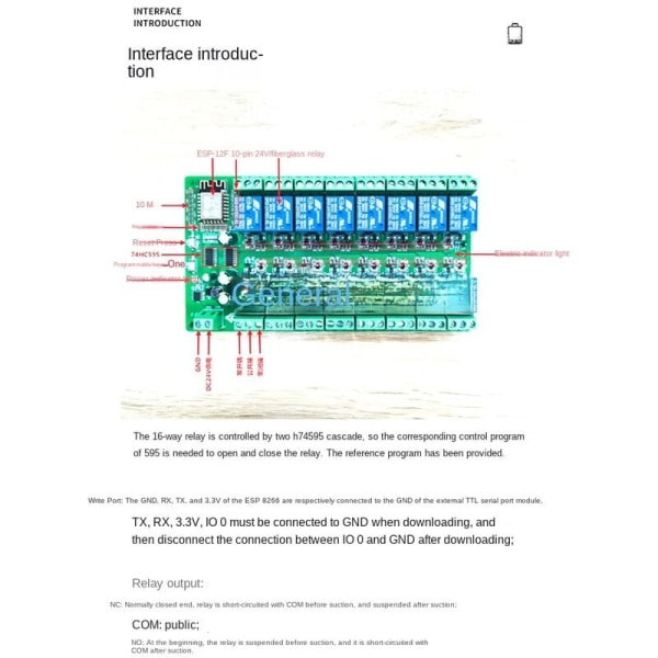 ESP8266 16-kanals WIFI-relémodul ESP-12F Utviklingskort Strømforsyning, 16-veis relémodul, 24V strømforsyningsmodus