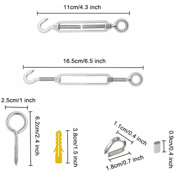 Wire Rope Hängande Kit 2mm Rostfritt Stål Rep 30m med Spännare Ögla Skruv Aluminium Hylsor Hjärta Terminal 56 Stycken