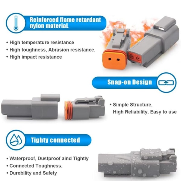 12 stk. DT-serie 2 3 4 6 8 stifts IP68 vandtætte bil elektriske stik kits