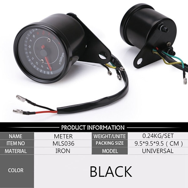 Universal 12V motorcykeltachometer speedometermåler med LED-baggrundsbelysning natlys instrumentaccessoirer