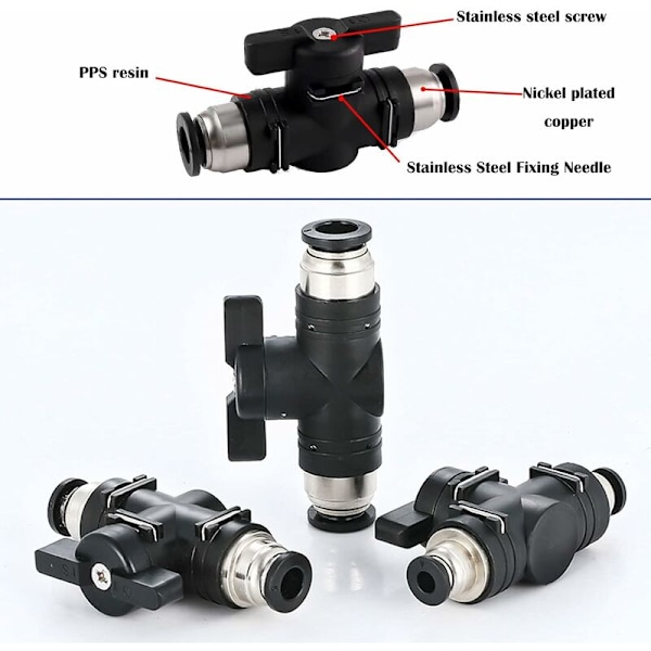 3 stk. 4mm Pneumatiske Fittings Push Quick Connector Manuel Push Valve Forbindelse Pneumatisk Lige Connector til Forbindelse af Polyethylen Nylon og PU