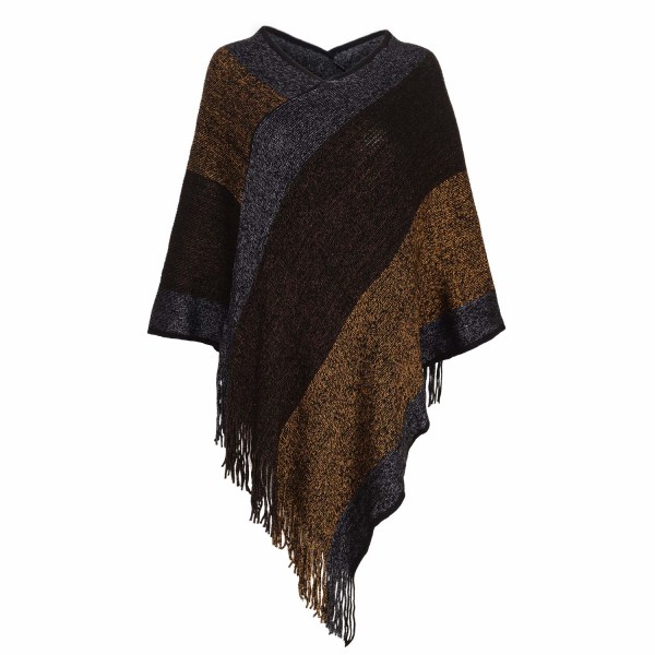 Elegant strikket sjalkappe for kvinner med dusk V-hals stripete genser genser Cape gave til damer mamma